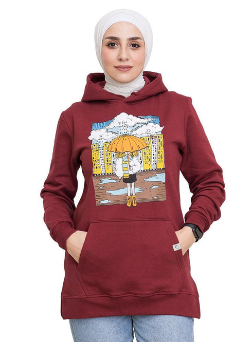 Brick Red Printed - HoodieV Design 64 - Khotwh